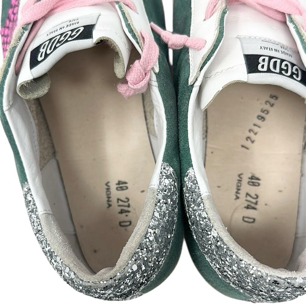 Golden Goose Superstar Leather Suede Sneakers Green White Pink Size 40 - Picture 12 of 12